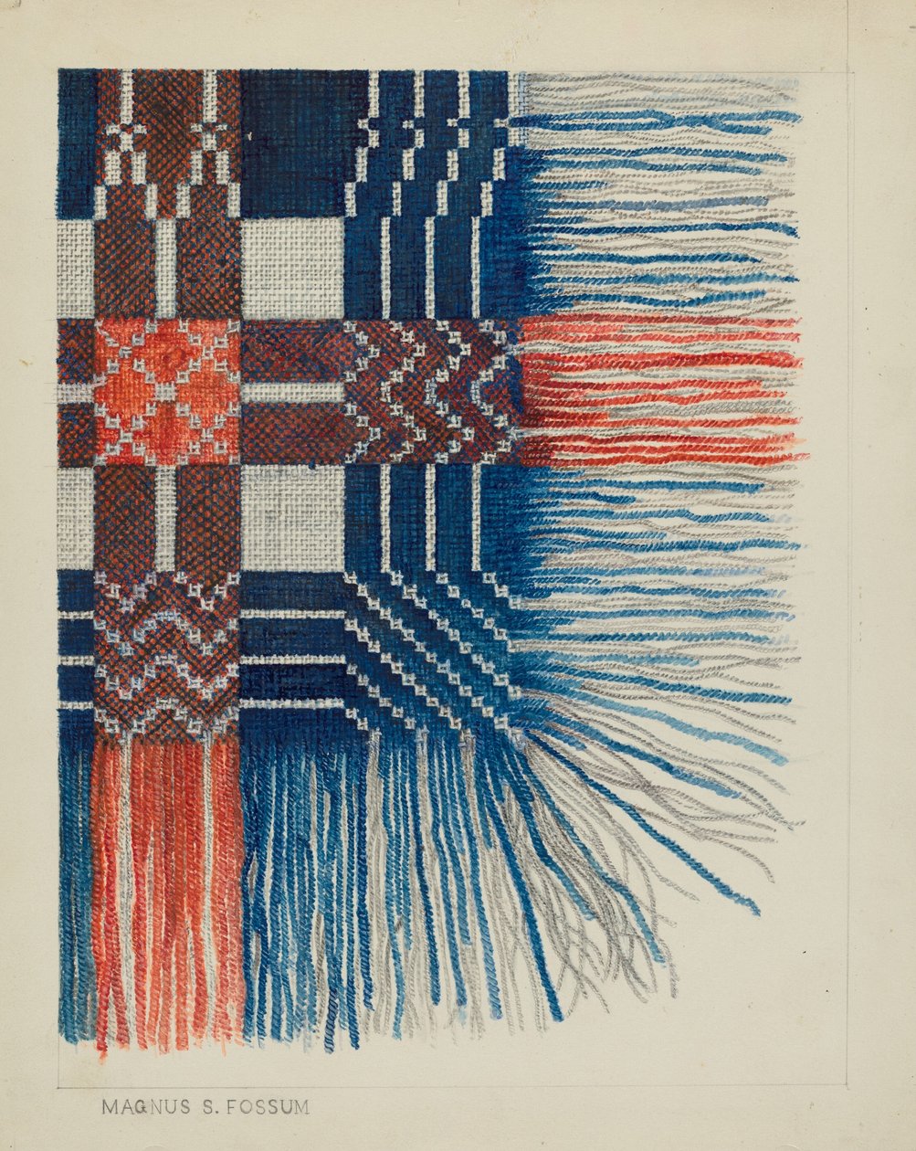 Detalj av vävt täcke, ca. 1937. av Magnus S. Fossum