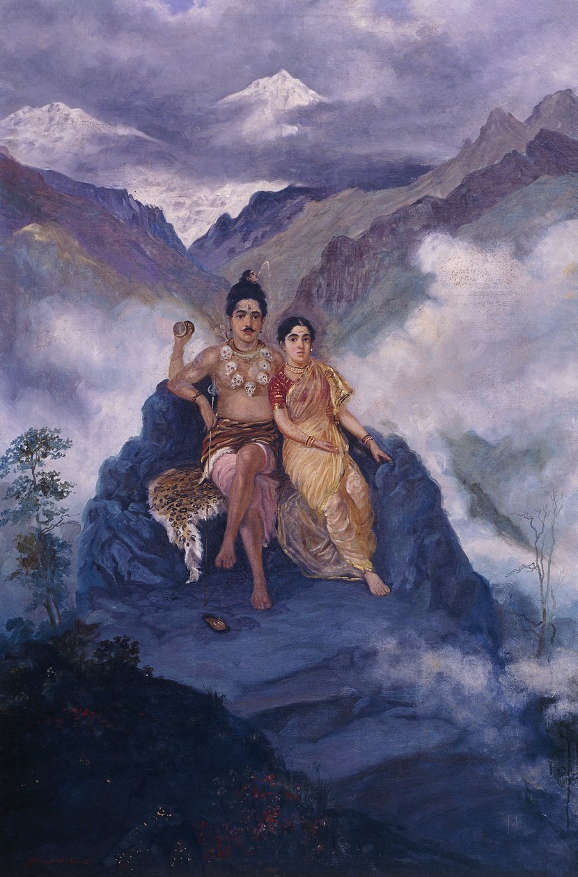 Lord Shiva och Parvati på berget Kailash (olja på duk) av Mahadev Vishvanath Dhurandhar
