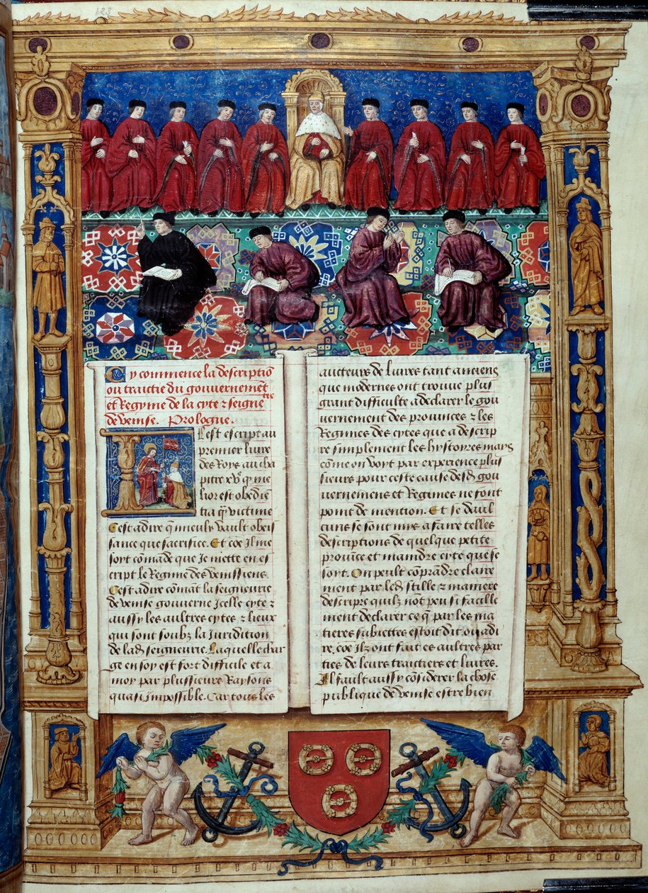 The Council of Ten The Doge är i centrum. Sidan hämtad från en beskrivning eller affärer med regeringen och regimen i staden och herredømmet i Venedig realiserad av amiral Louis Malet de Graville, upplyst av Philip de Geldres mästare (1500-talet) av Maitre de Philippe de Gueldre