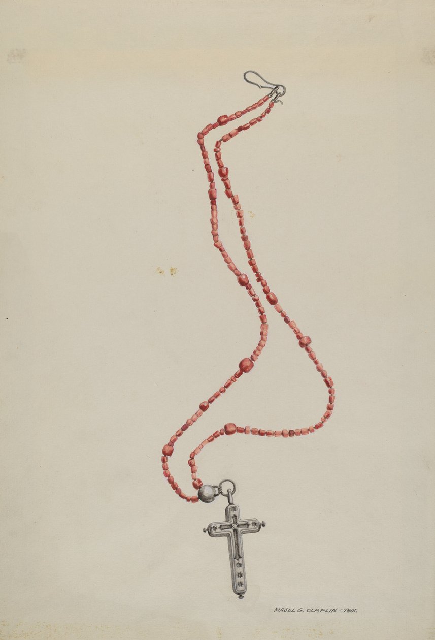 Korallpärlor och krucifix, ca. 1937. av Majel G. Claflin