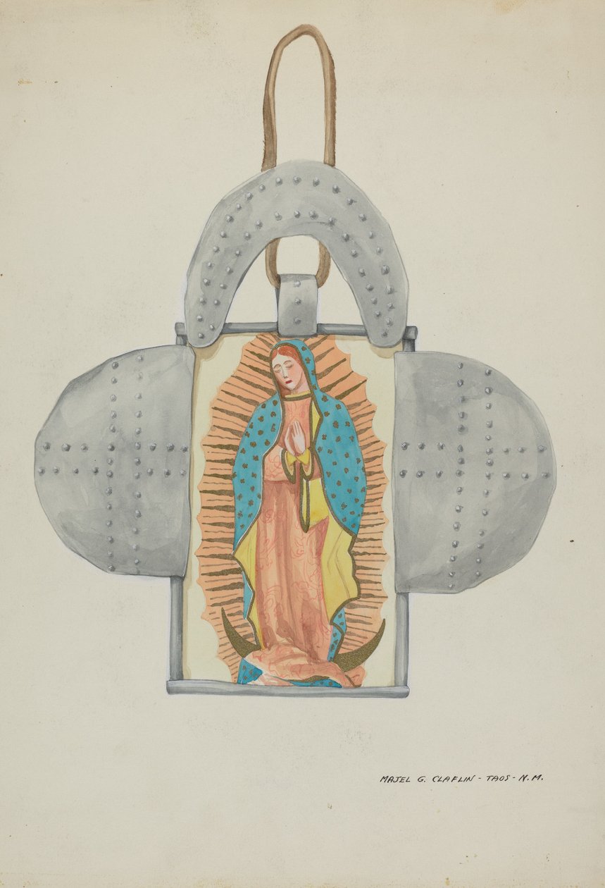 Handritad Guadalupe i plåtform, ca. 1937. av Majel G. Claflin