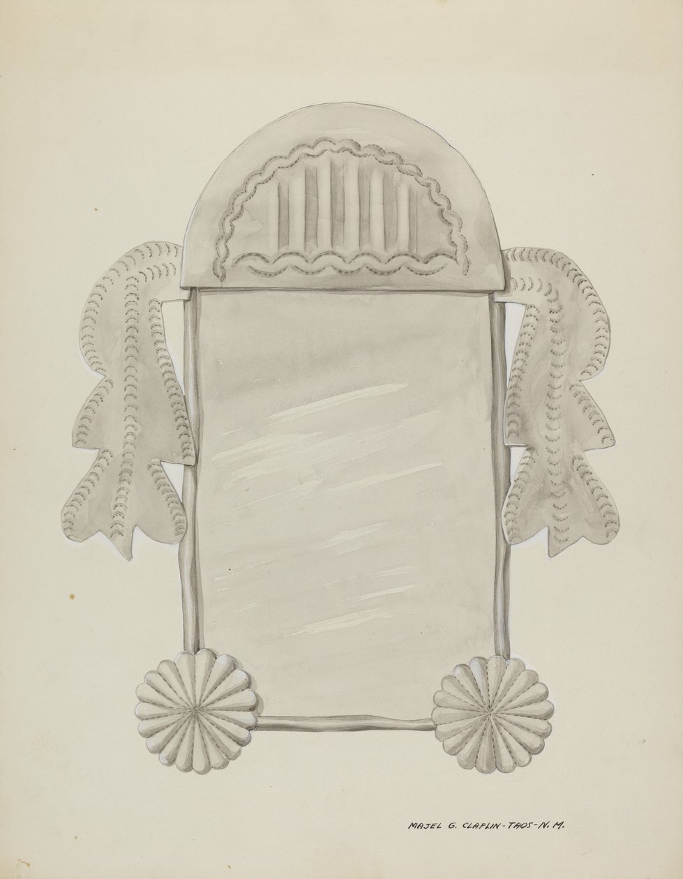Liten plåtinramad spegel, ca. 1937. av Majel G. Claflin
