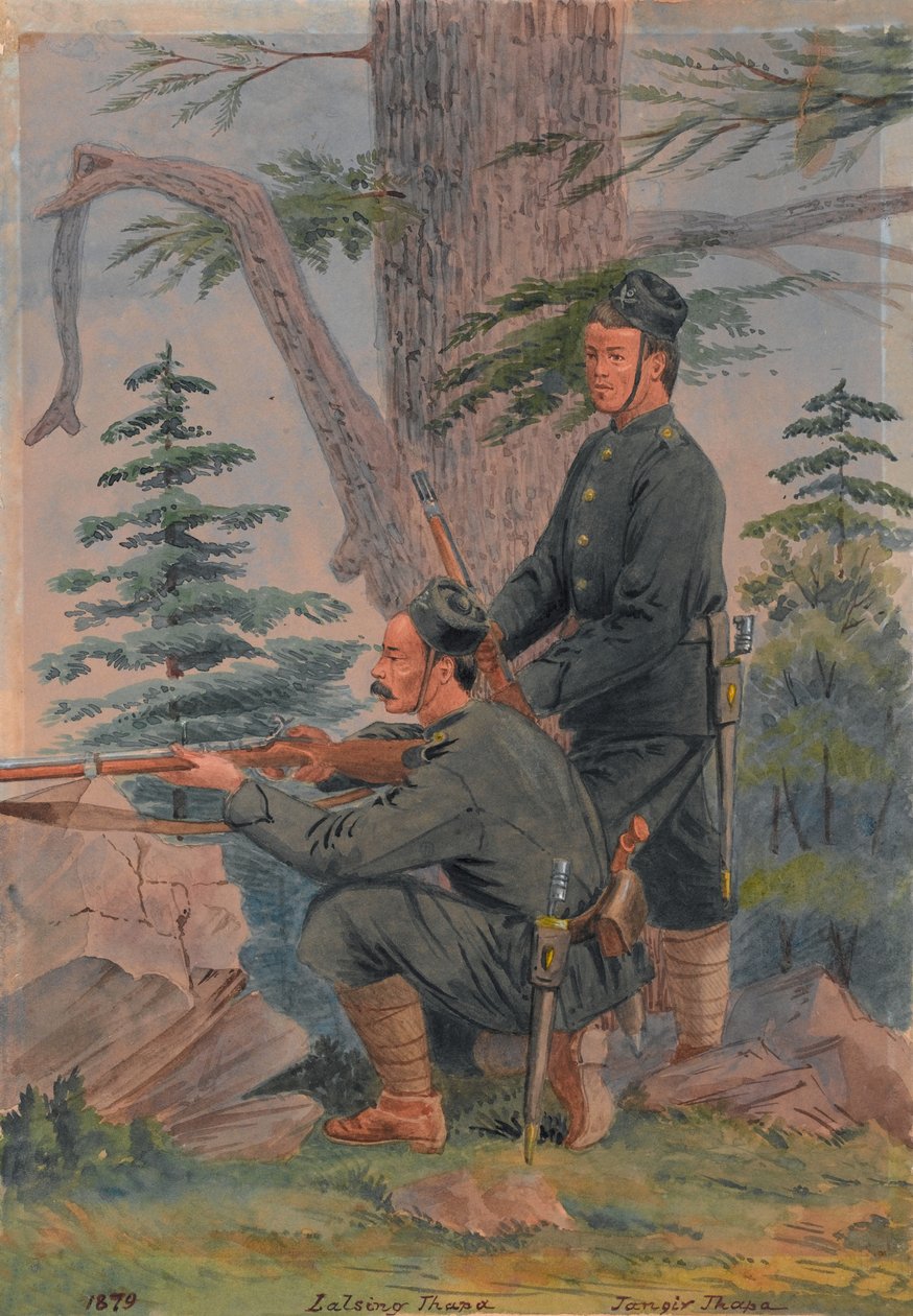Lalsing Thapa och Jangir Thapa från 5:e Gorkha-regementet, Pewar Kotal, Afghanistan av Major General R.G. Woodthorpe