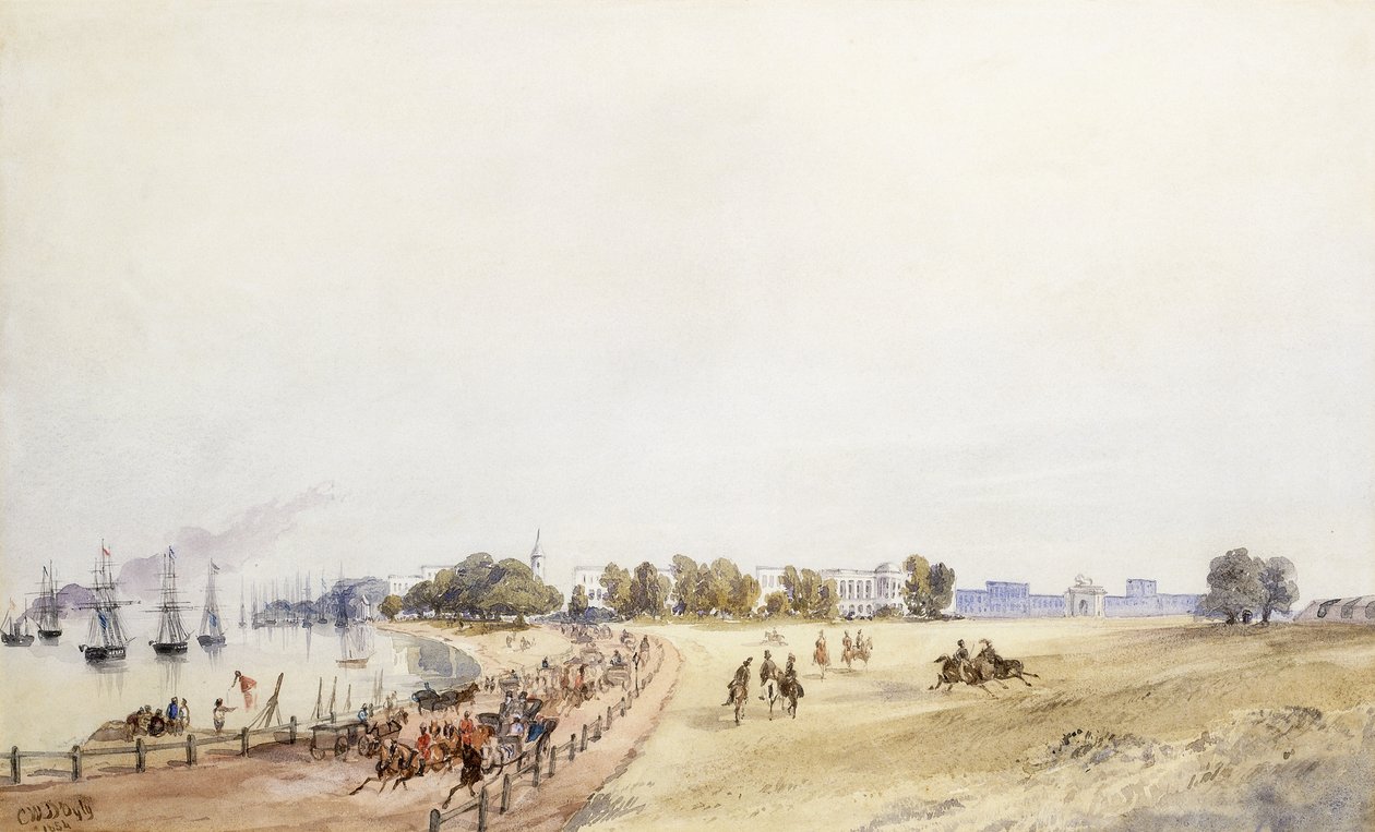 Utsikt över fortet och staden, Calcutta, 1854 av Major General Sir Charles Walters DOyly