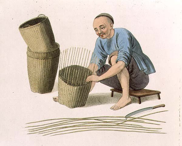 En korgvävare, platta 49 från "The Costumes of China", graverad av J. Dadley. av Major George Henry Mason