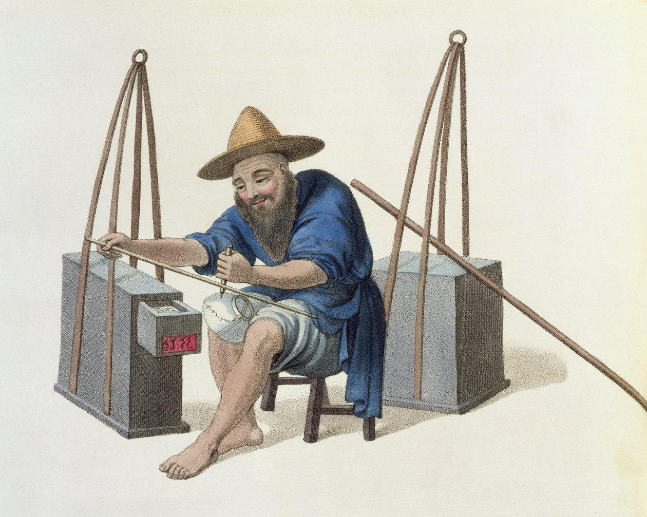 A Mender of Porcelain, platta 28 från "The Costume of China", graverad av J. Dadley, 1800 av Major George Henry Mason