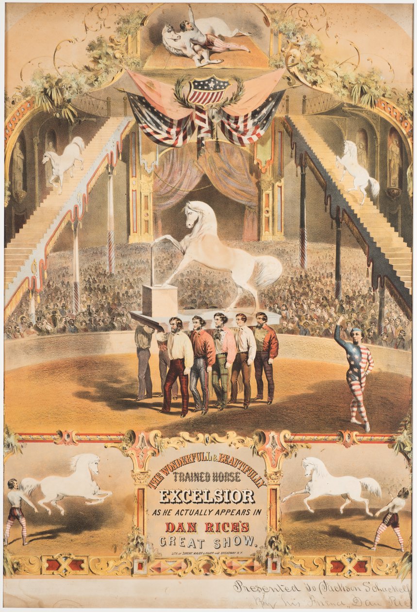 Den underbara och vackert tränade hästen Excelsior, ca 1840 (chromolitho) av Major and Knapp Sarony