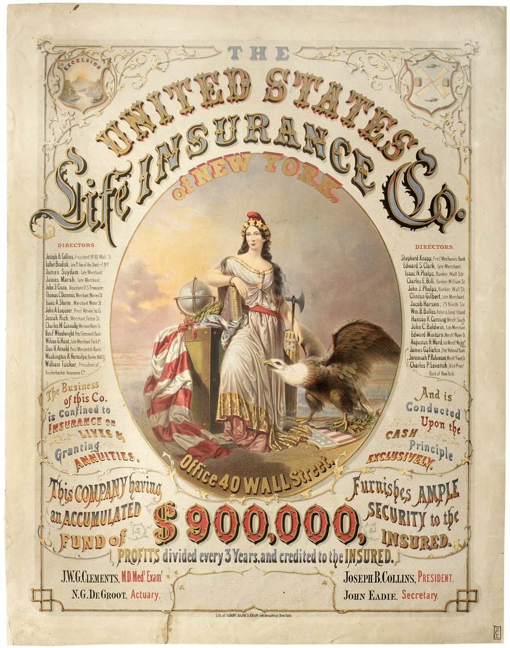 United States Life Insurance Co. of New York, (litografi) av Major and Knapp Sarony