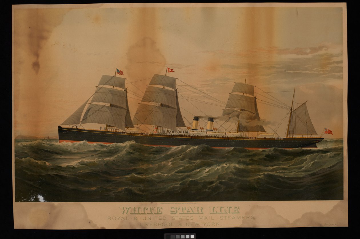 White Star Line Royal  United States Mail Ångfartyg Liverpool  New York Britannic (kromolitografi) av Major and Knapp Sarony