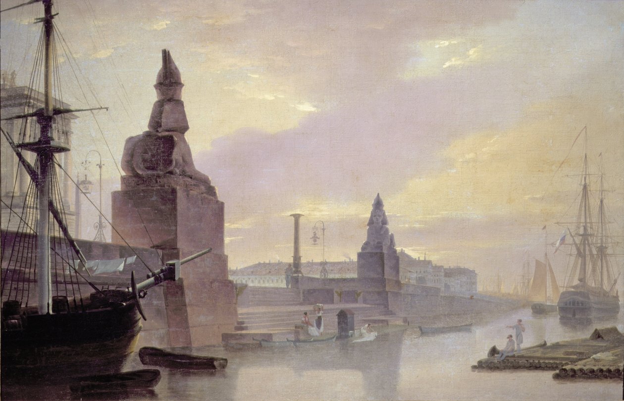 Neva-dammen vid konstakademin, 1835 av Maksim Nikiforovich Vorobiev
