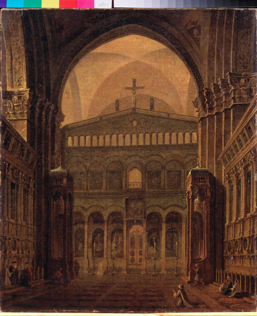 Templets inre i Jerusalem - Målning av Maxim Nikiphorovich Vorobyev (Vorobiev) (1787-1855), olja på duk av Maksim Nikiforovich Vorobiev