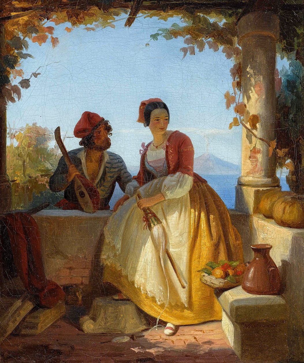 Älskande par i Sorrento, Vesuvius i bakgrunden av Maksymilian Antoni Piotrowski