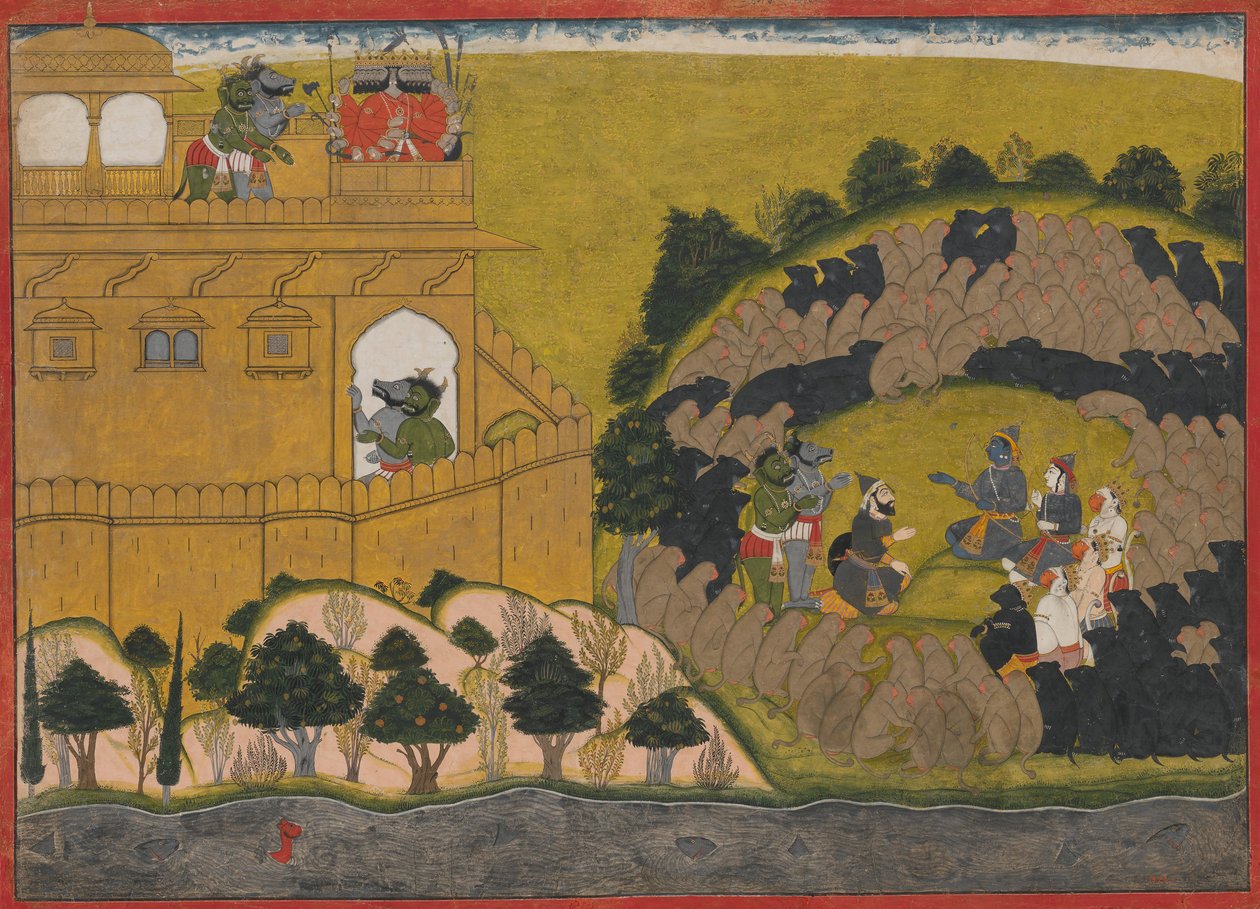 Rama släpper demonspionerna Shuka och Sarana: Folio från Siege of Lanka-serien, ca 1725. av Manaku