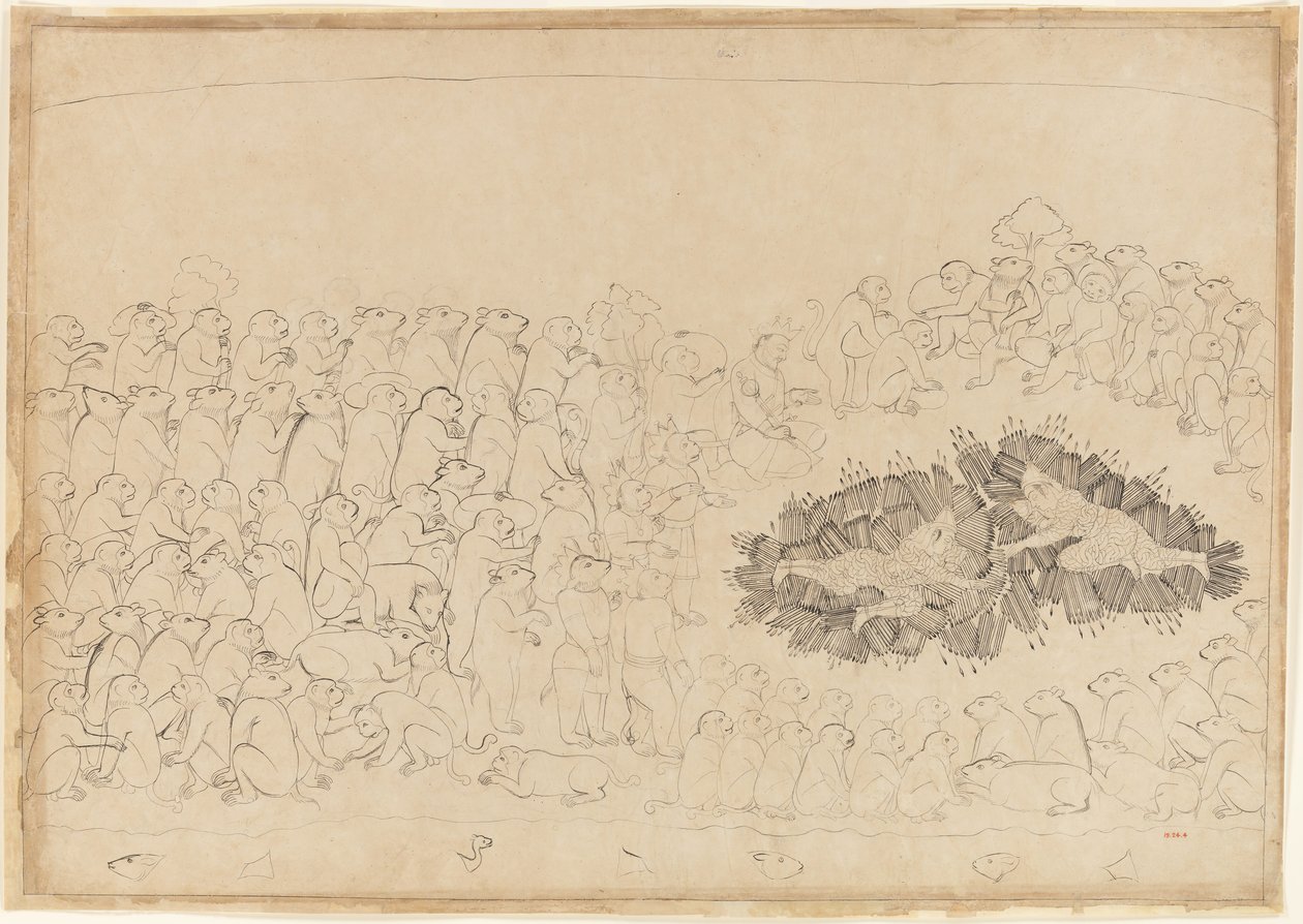Rama och Lakshmana Overwhelmed by Arrows: Folio från Siege of Lanka-serien, ca. 1725. av Manaku