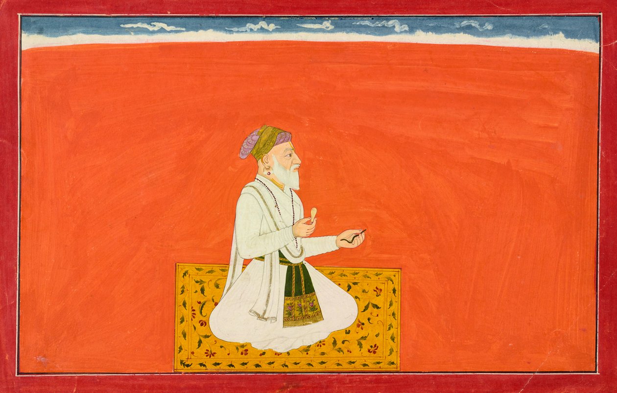 Den riktiga läkaren Dhanvantari, Folio från den sjätte Bhagavata Purana-serien..., Ka. 1735-1740. av Manaku