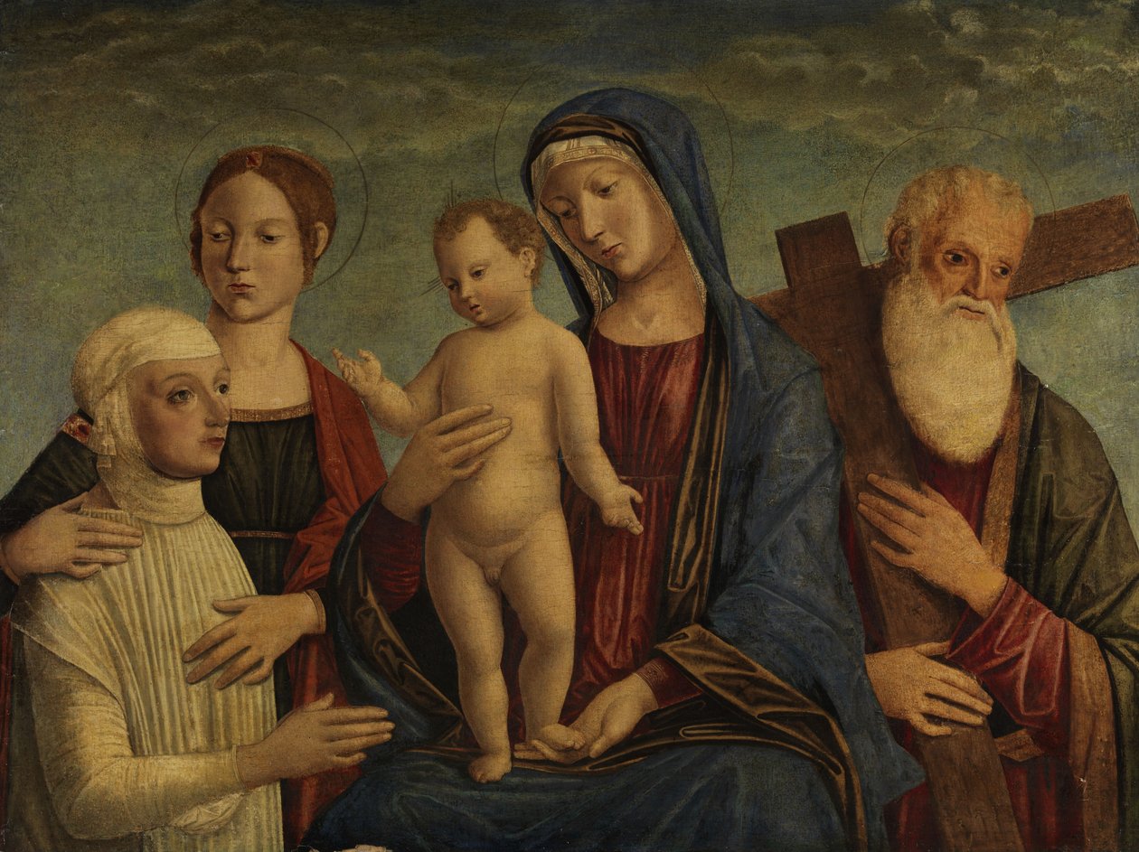 Madonna mit dem Kind, zwei Heiligen und einer Stifterfigur av Manner of Jacopo Bellini