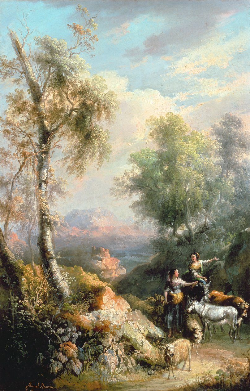 Getherdar i bergigt spanskt landskap, 1800-talet av Manuel Barron y Carrillo