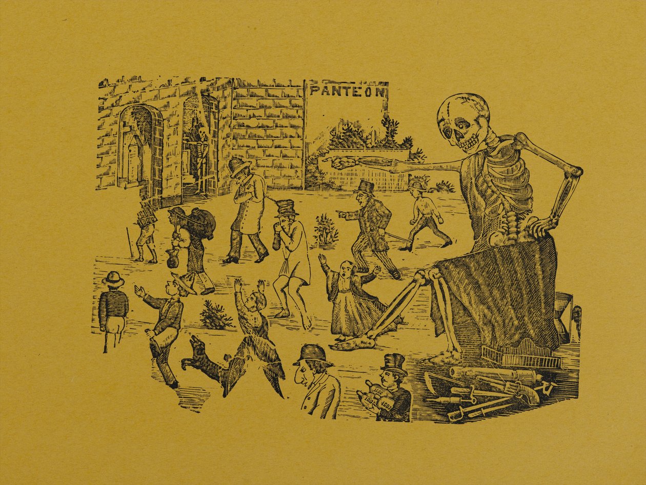 Jätteskelettdiktator, från 330 Grabados Originales, tryckt av Antonio Vanegas Arroyo (1850-1917), Mexico City, Mexiko (reliefstick) av Manuel Manilla