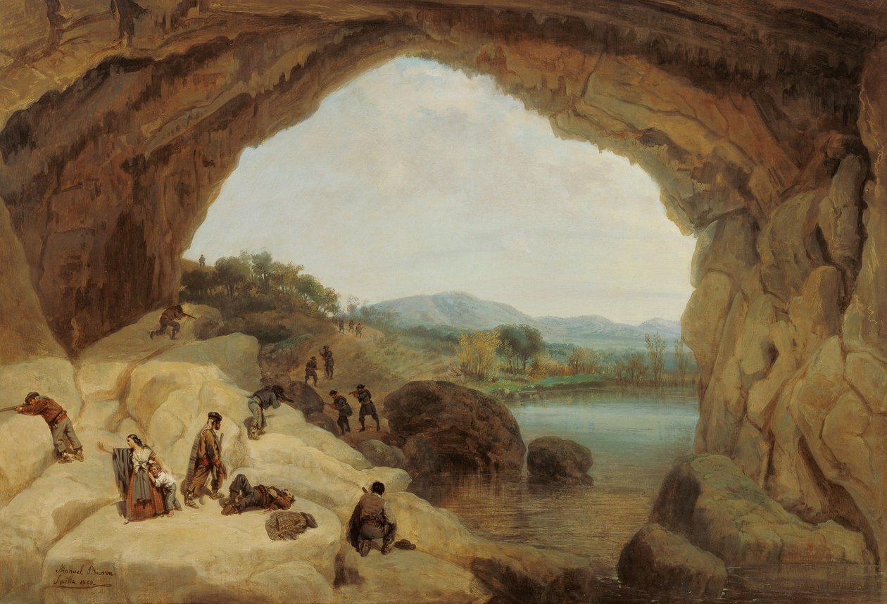Bakhåll för en grupp banditer vid kattens grotta - Barron och Carrillo, Manuel (1814-1884) - 1869 - Olja på duk - 72x105 - Carmen Thyssen Museum, Malaga av Manuel Barron y Carrillo