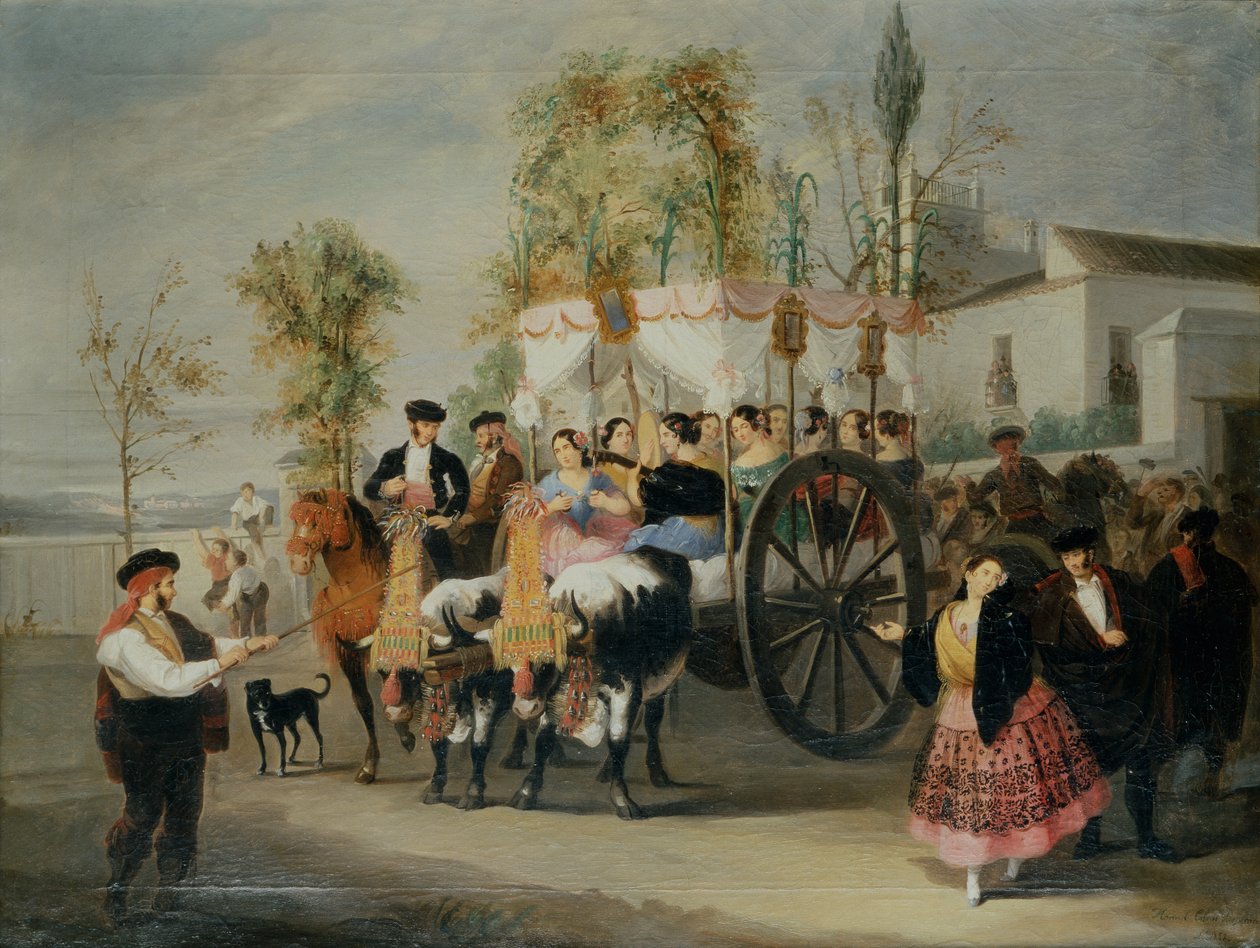 En procession (olja på duk) av Manuel Cabral y Aguado Bejarano