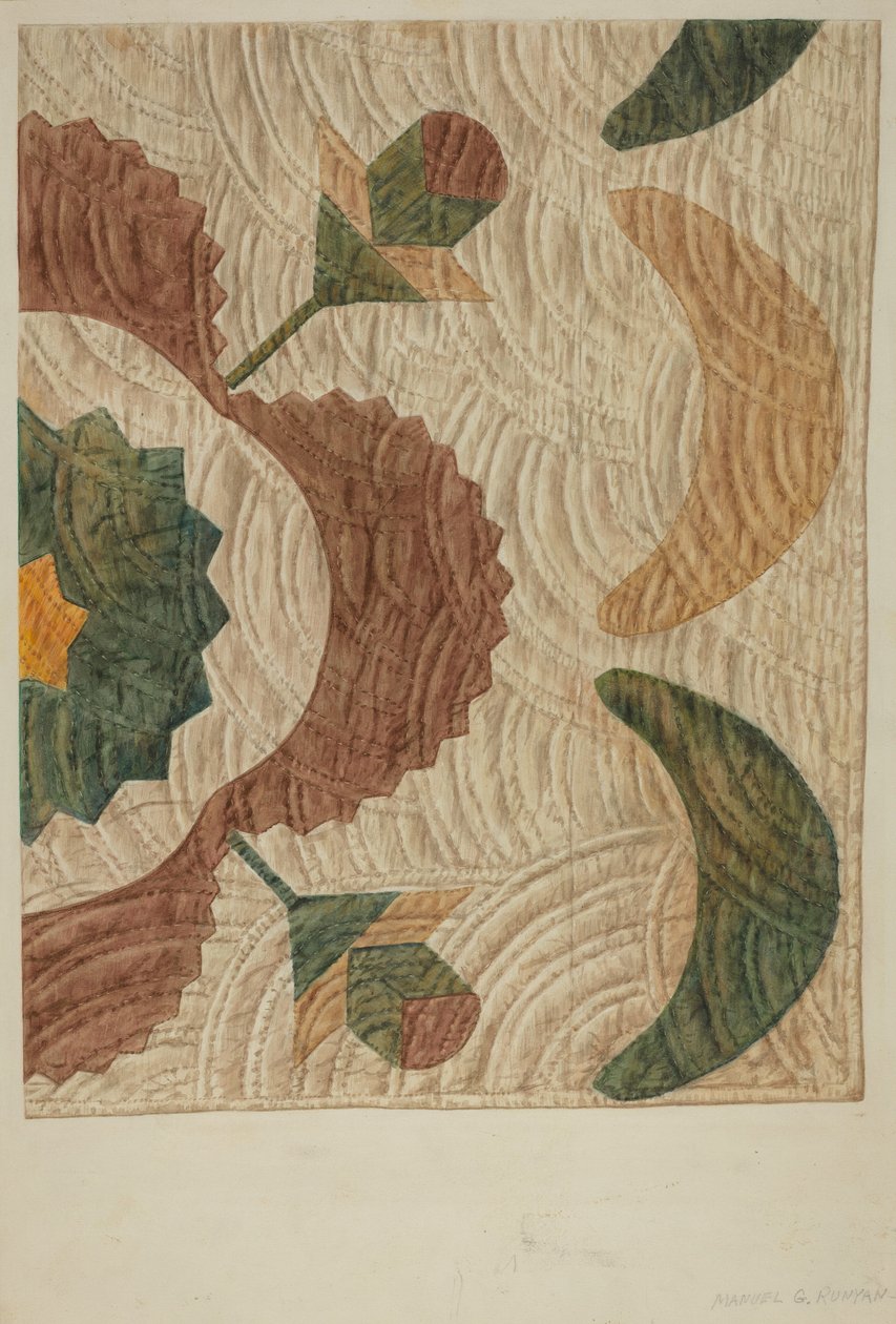 Applikation och quiltat täcke, ca. 1938. av Manuel G. Runyan