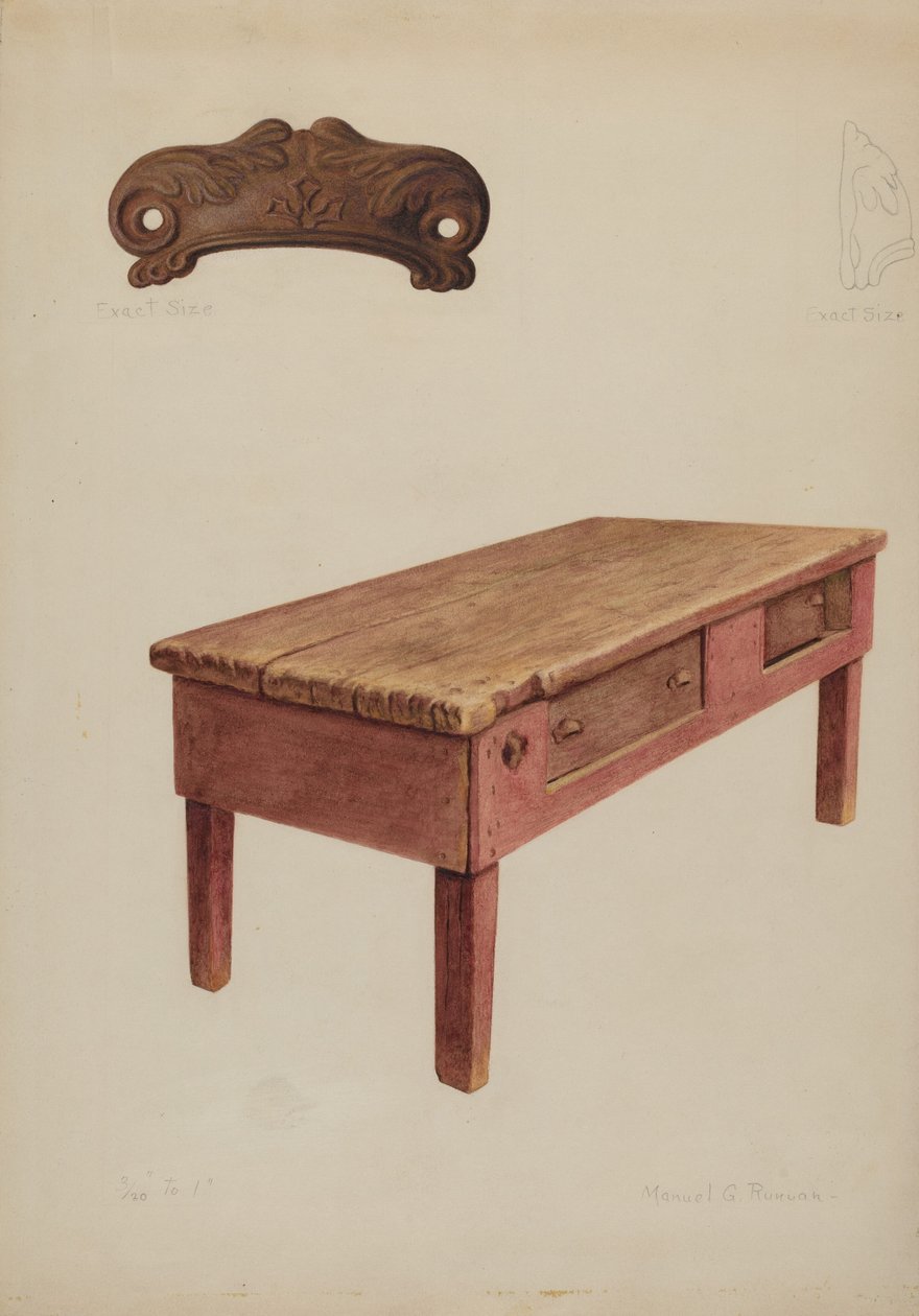 Skräddarbänk, ca. 1938. av Manuel G. Runyan