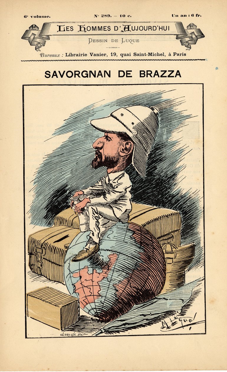 Omslag till dagens män, nummer 289, illustration av Manuel Luque (1854-1919): Colonization Colonialism Colonies - Explorer, Pierre Savorgnan de Brazza (1852-1905) - Earth av Manuel Luque