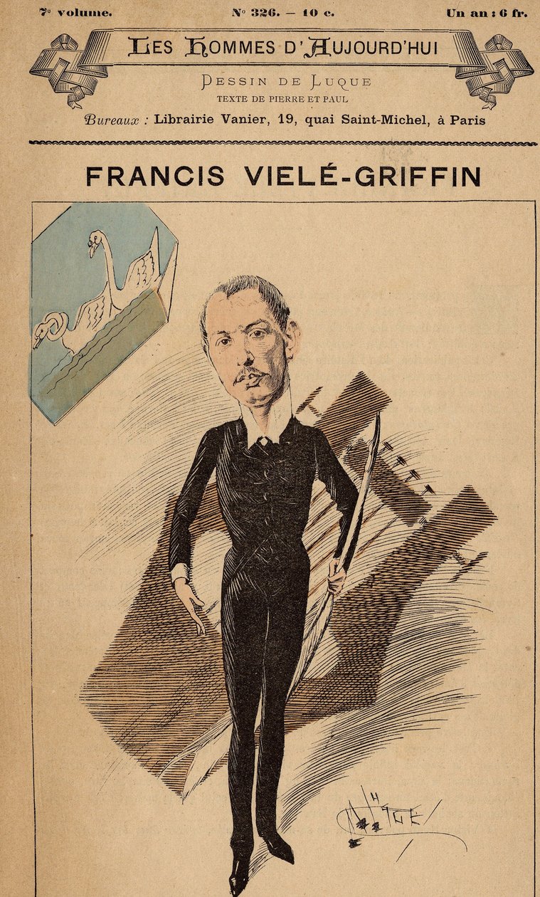 Omslag till The Men of Today, nummer 326, illustration av Manuel Luque (1854-1919): Lyre - Francis Viele-Griffin (Old Griffin) (1864-1937) av Manuel Luque