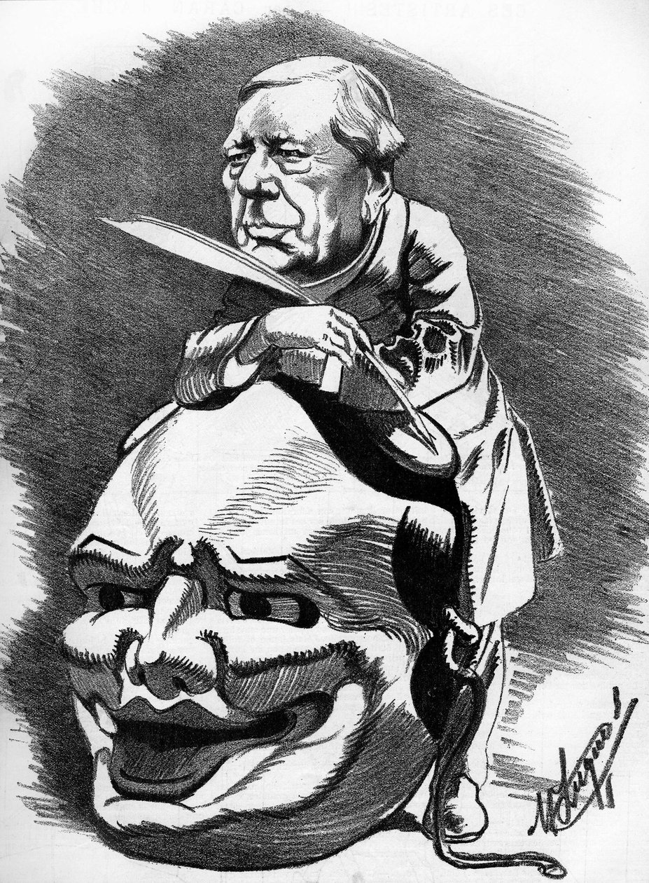 Eugene Labiche (1815-1888), fransk dramatiker. Tecknad serie av serietecknaren Manuel Luque. I "The Cartoon" från 1886. av Manuel Luque