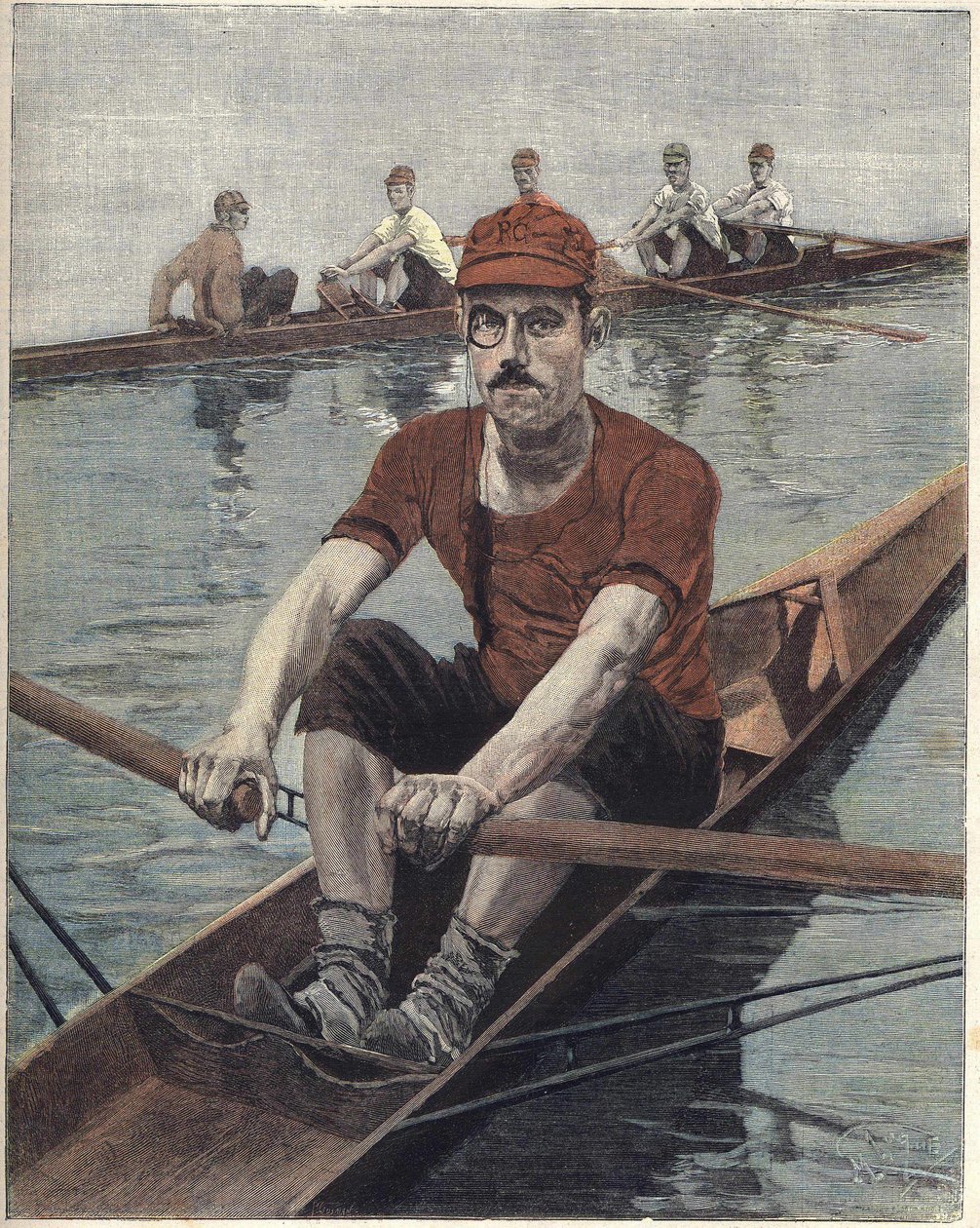 Roddlopp, i Frankrike Illustration av Luque, från den franska tidningen Le soleil du dimanche av Manuel Luque