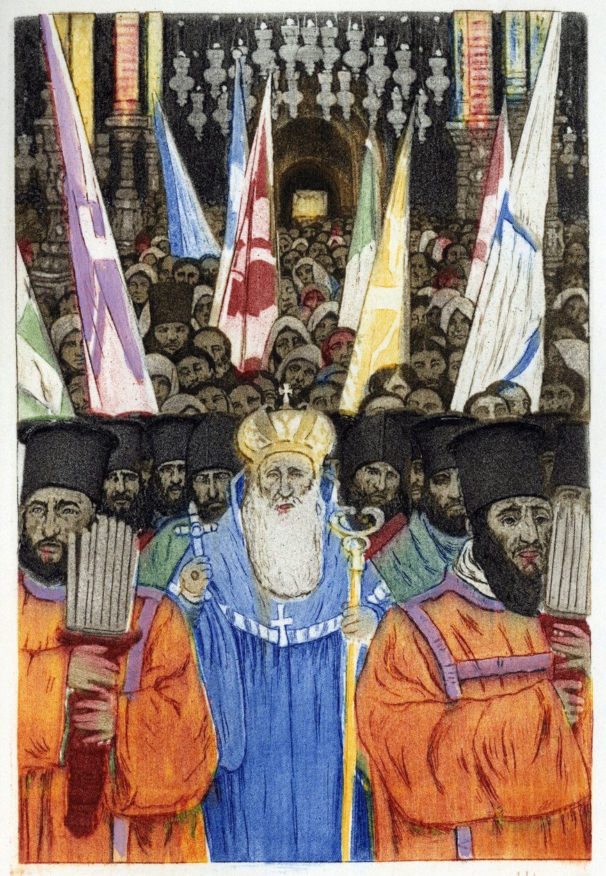 Judisk ortodox ceremoni i Jerusalem. Gravyr av Manuel Orazzi (1860-1934), i "" L