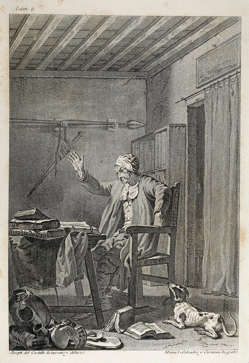 Karaktären och queten av den berömda gentlemannen Don Quijote (Quijote) av Manuel Salvador Carmona