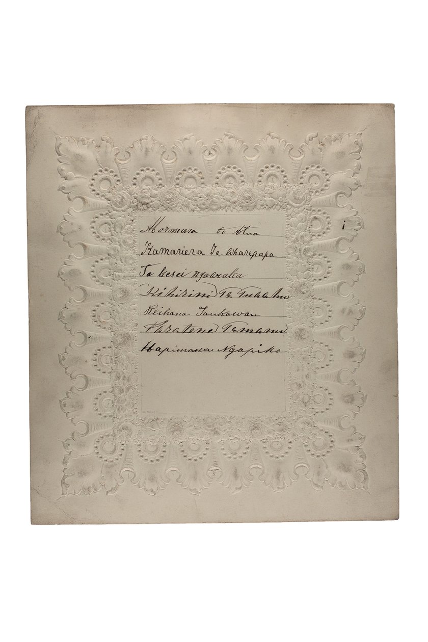 Autografer från maoribesökare i England, 1863 (penna och bläck på präglat papper) av Maori