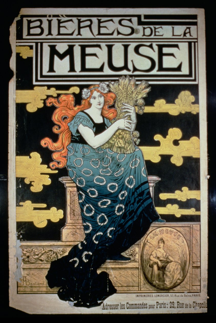 Affisch med reklam för La Meuse Beers av Marc Auguste Bastard