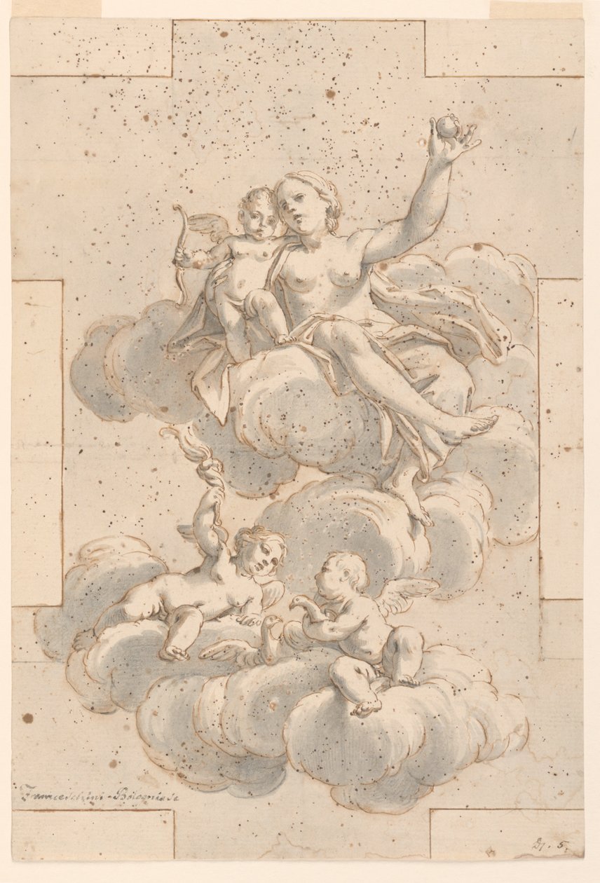 Design för en takmålning, Venus, Amor och Putti av Marc Antonio Franceschini