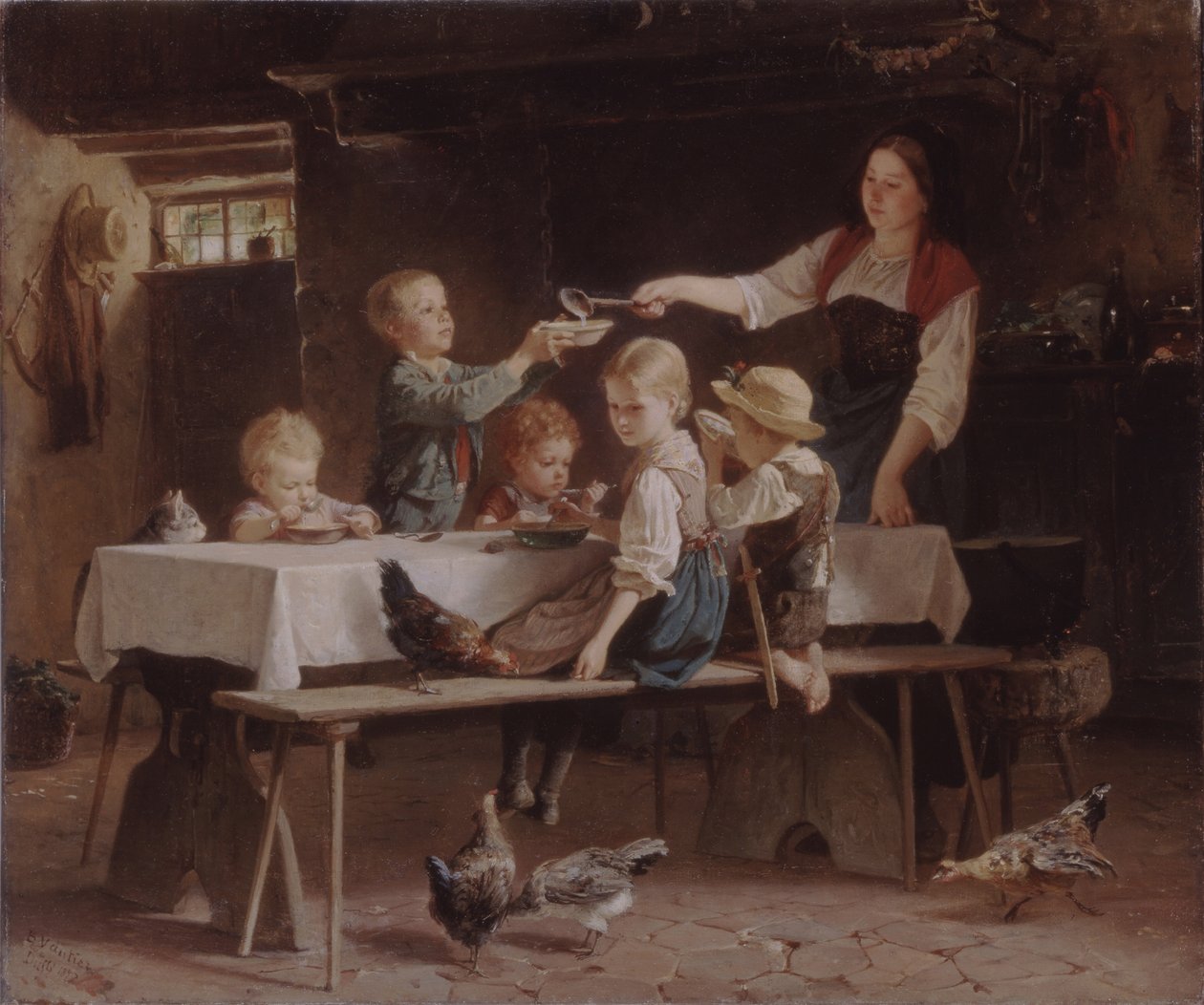 Barn vid lunch, 1857 av Marc Louis Benjamin Vautier the Elder