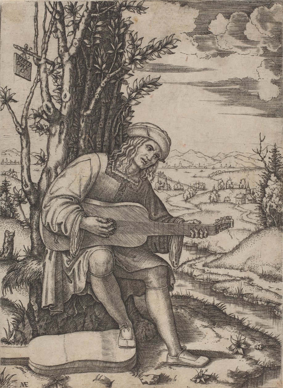 Gitarrspelaren av Marcantonio Raimondi