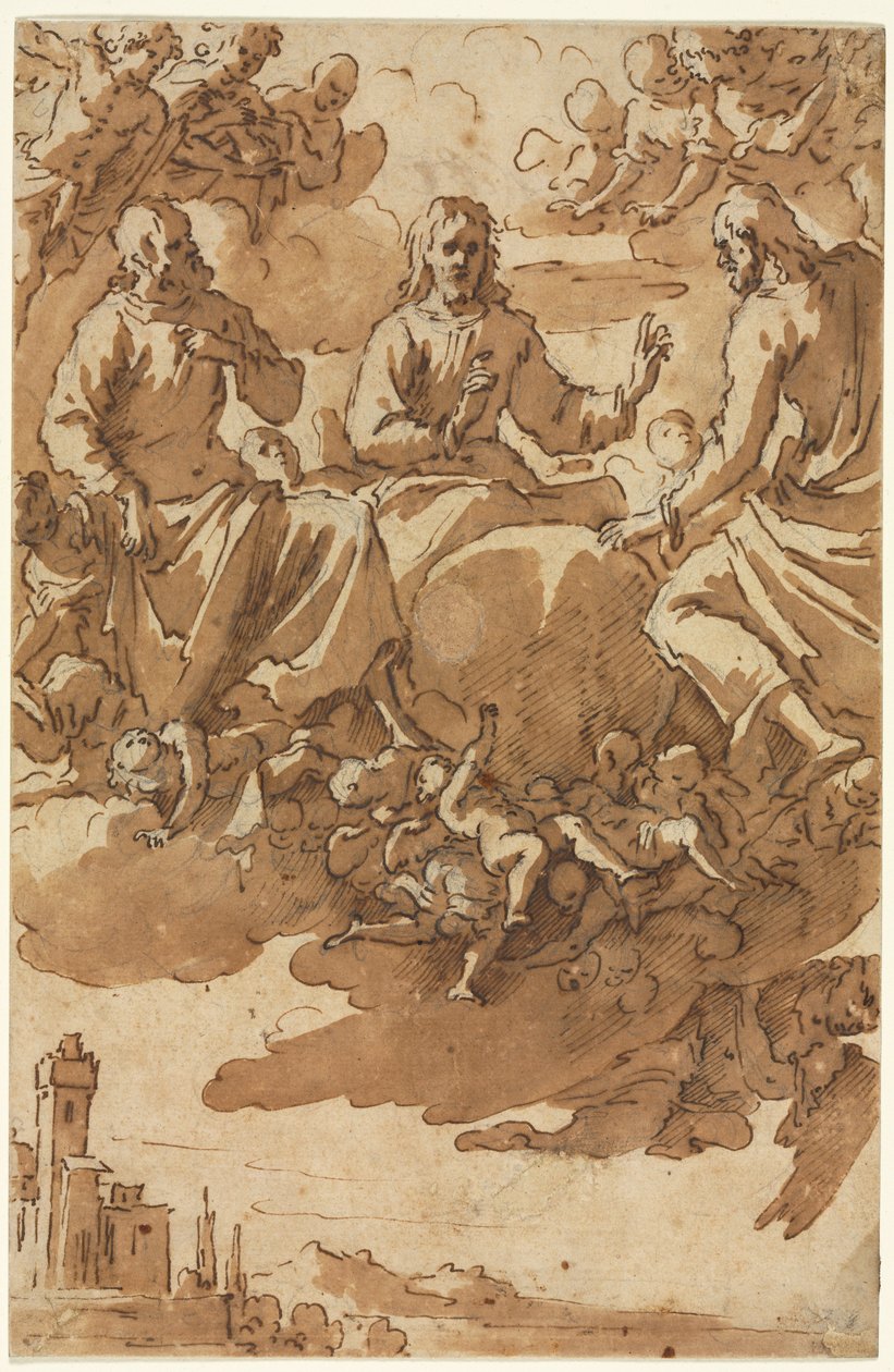 Kristus i ära med två heliga, första tredje 1600-talet. av Marcantonio Bassetti