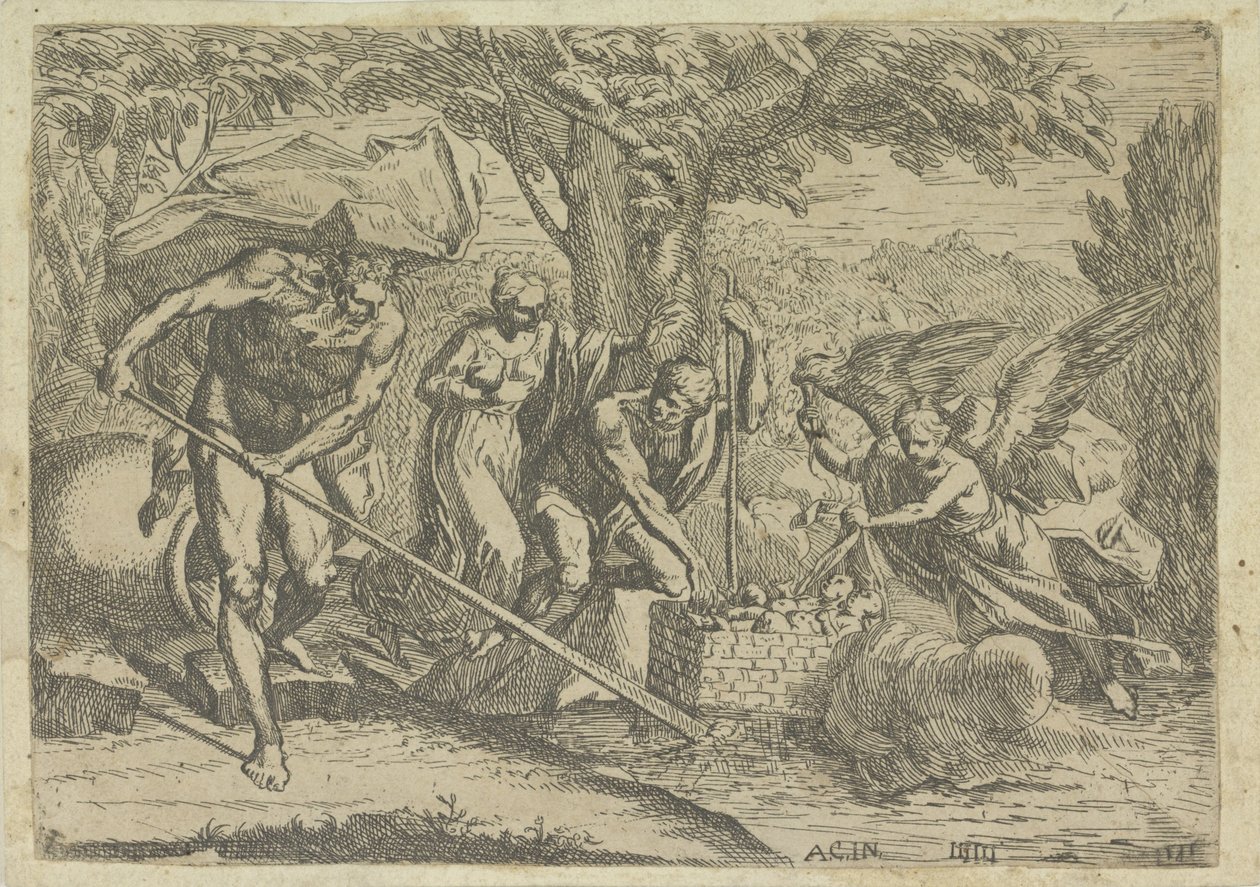 Romulus en Remus hittad genom Faustulus en Louva av Marcantonio Bellavia
