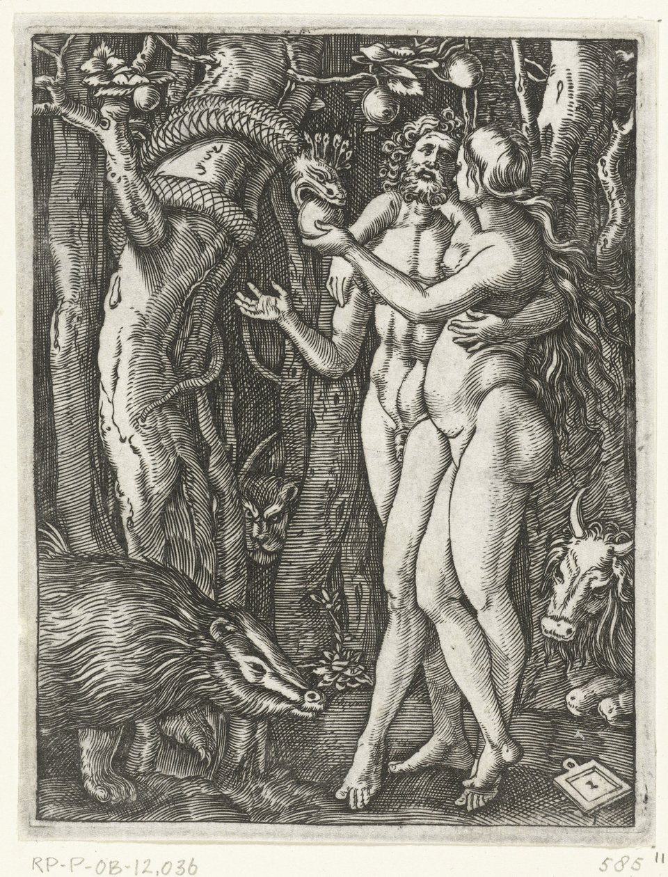 Adam och Eva vid fallet i paradiset Passion of Christ (serietitel) av Marcantonio Raimondi