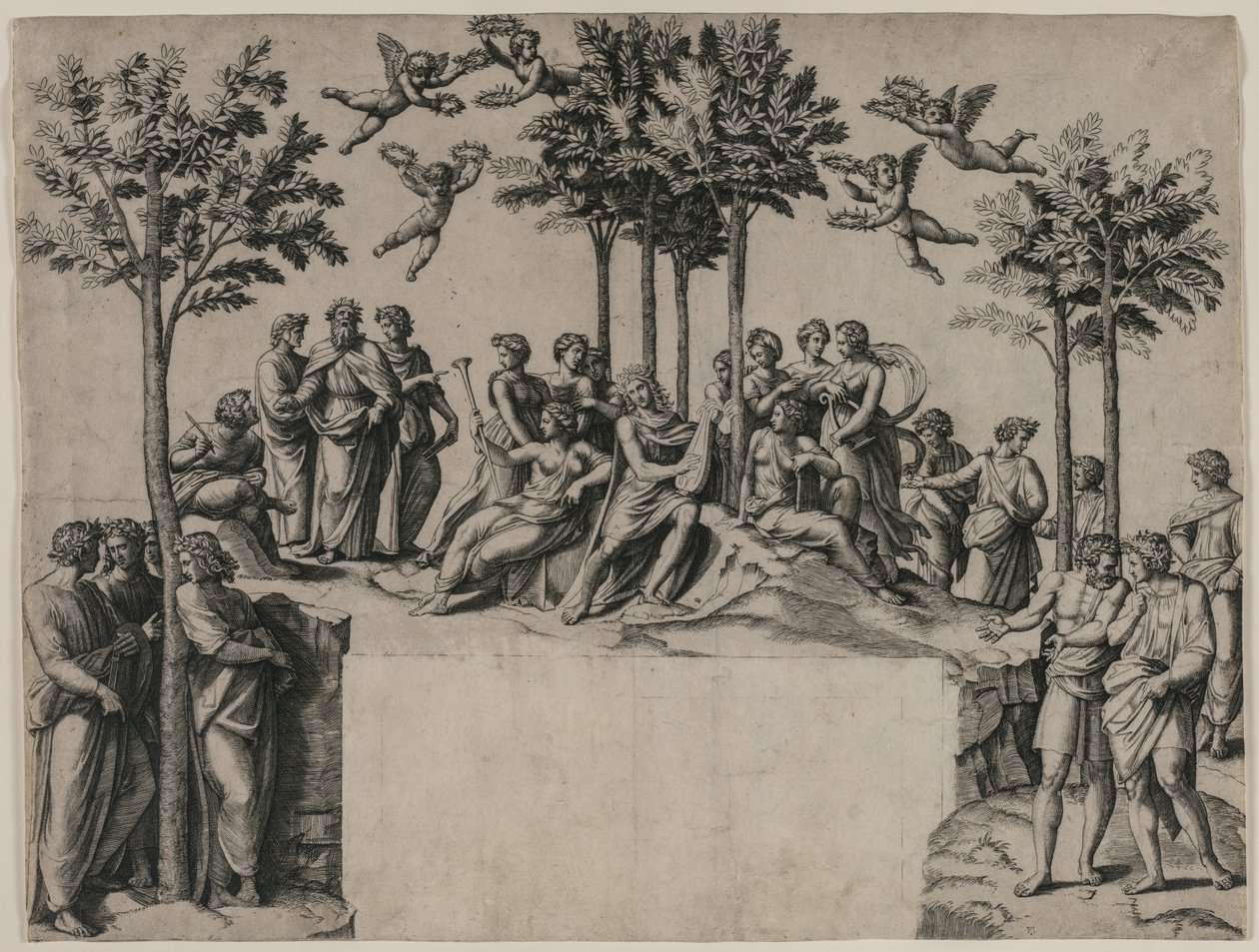Apollon på Parnassus av Marcantonio Raimondi