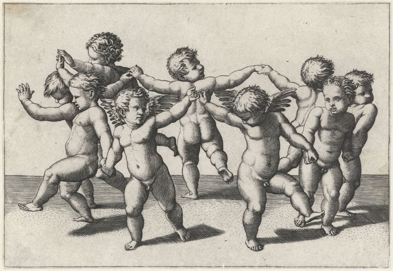 Dansande putti av Marcantonio Raimondi