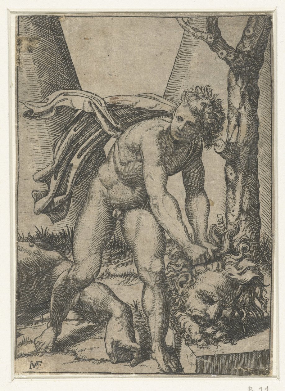 David med Goliats huvud av Marcantonio Raimondi