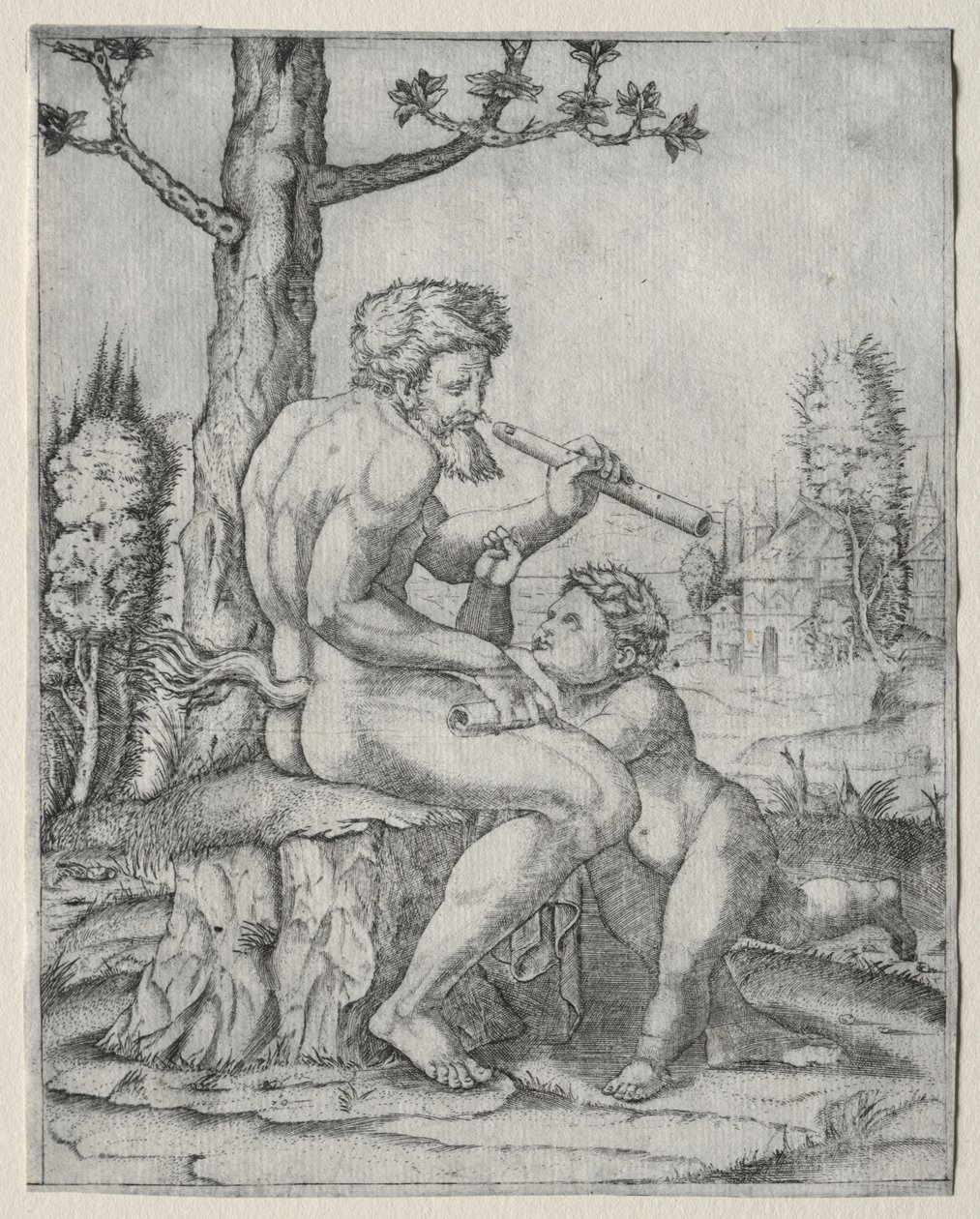 Faun och barn av Marcantonio Raimondi