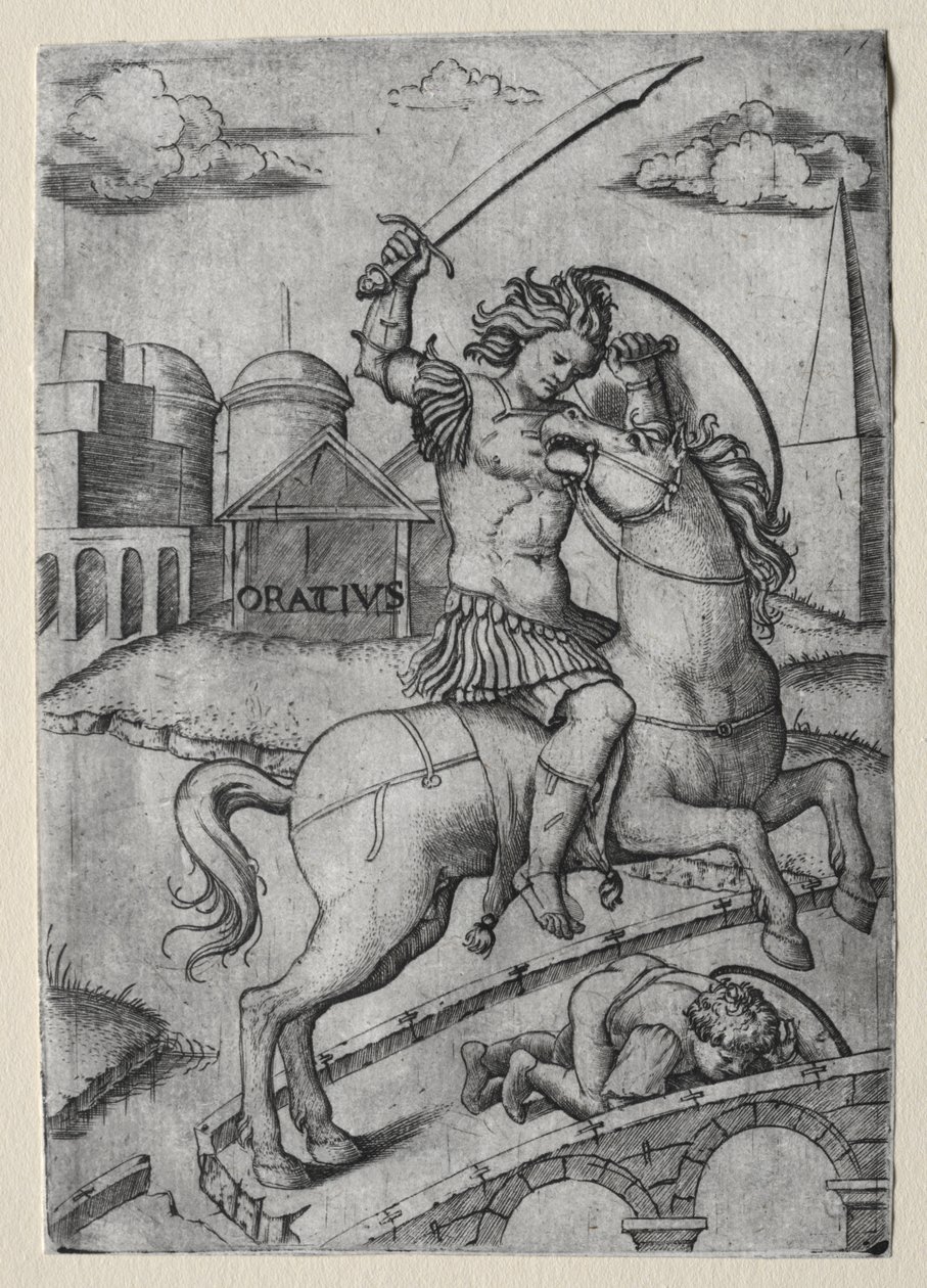 Horatius Cocles försvarar Sublician-bron av Marcantonio Raimondi