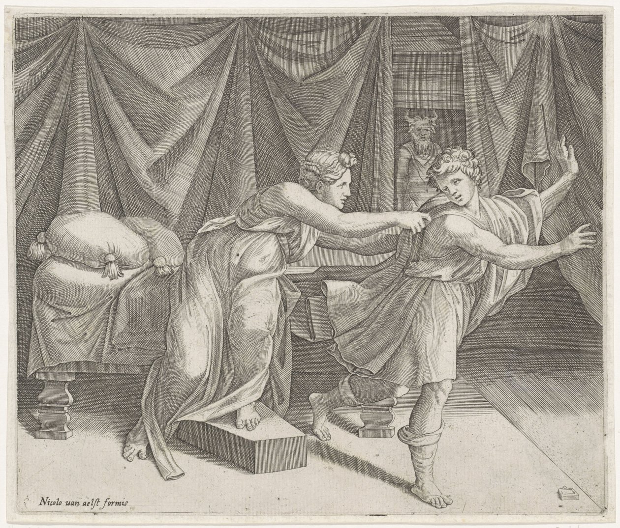 Josef och Potifars hustru av Marcantonio Raimondi