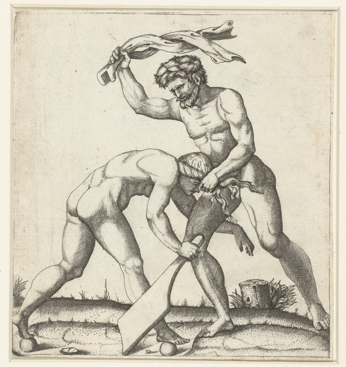 Man slåss mot kvinna som personifiering av Fortune (Fortuna) av Marcantonio Raimondi