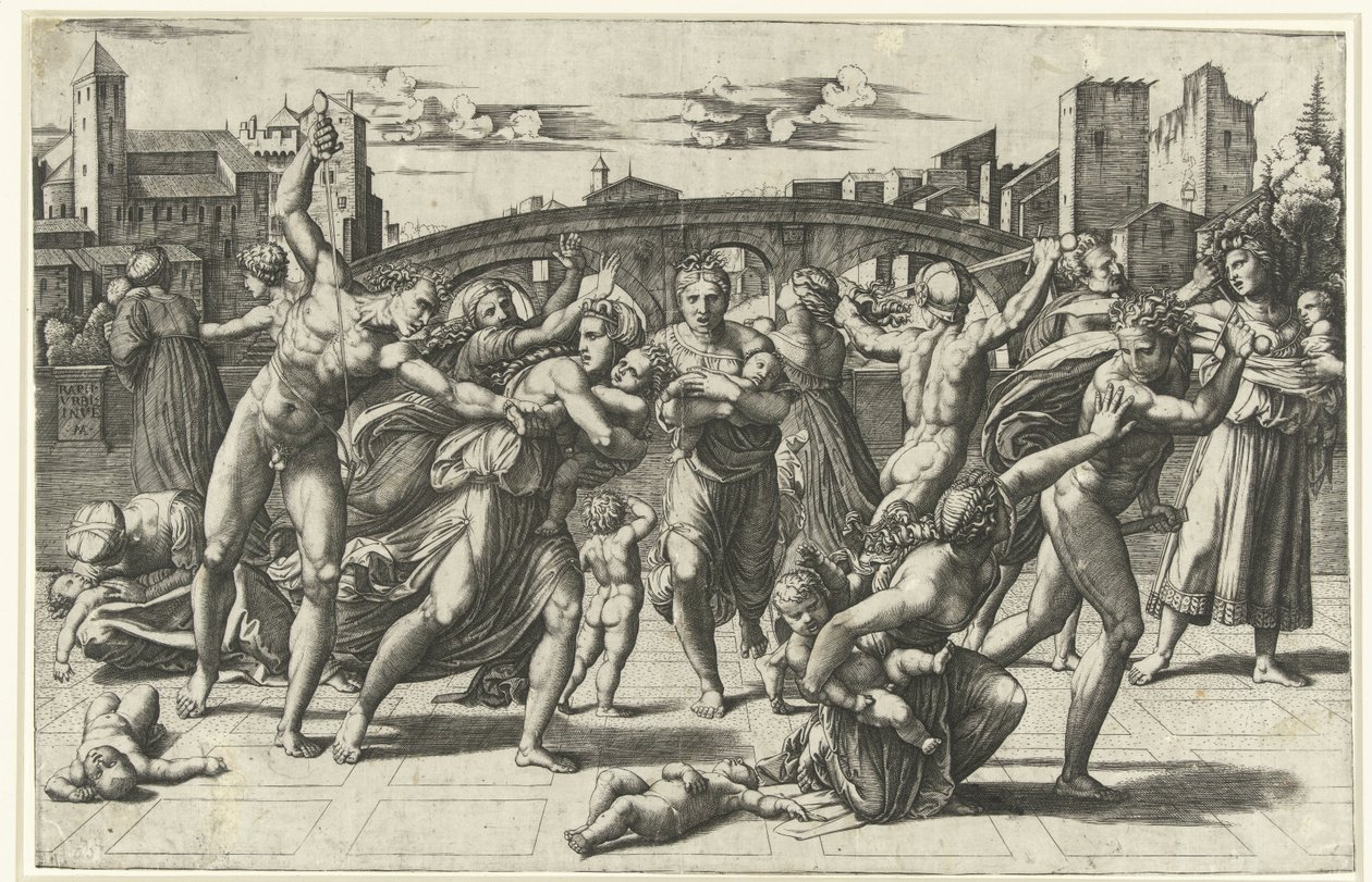 Massaker av de oskyldiga Kindermoord te Betlehem av Marcantonio Raimondi