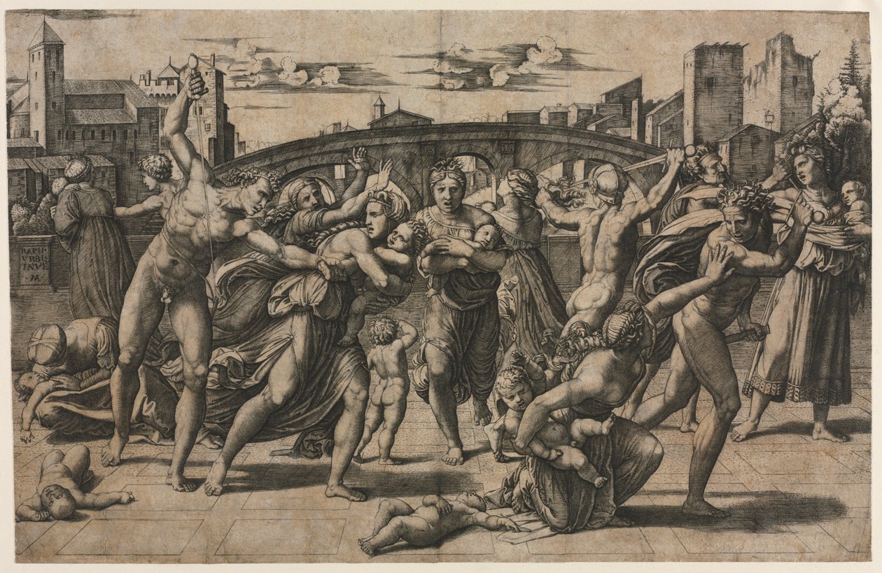 Massaker av de oskyldiga (med granen) av Marcantonio Raimondi