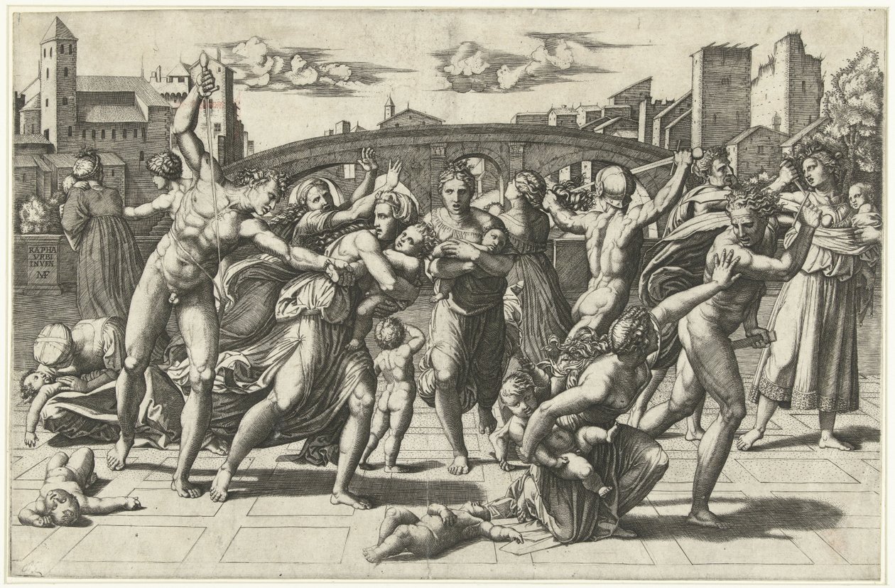 Massaker av de oskyldiga, ca 1515 av Marcantonio Raimondi